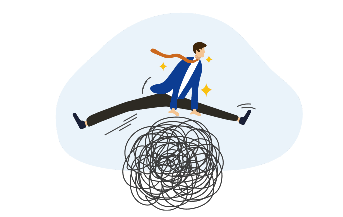 Illustration of a person in a business suit leaping over an obstacle.